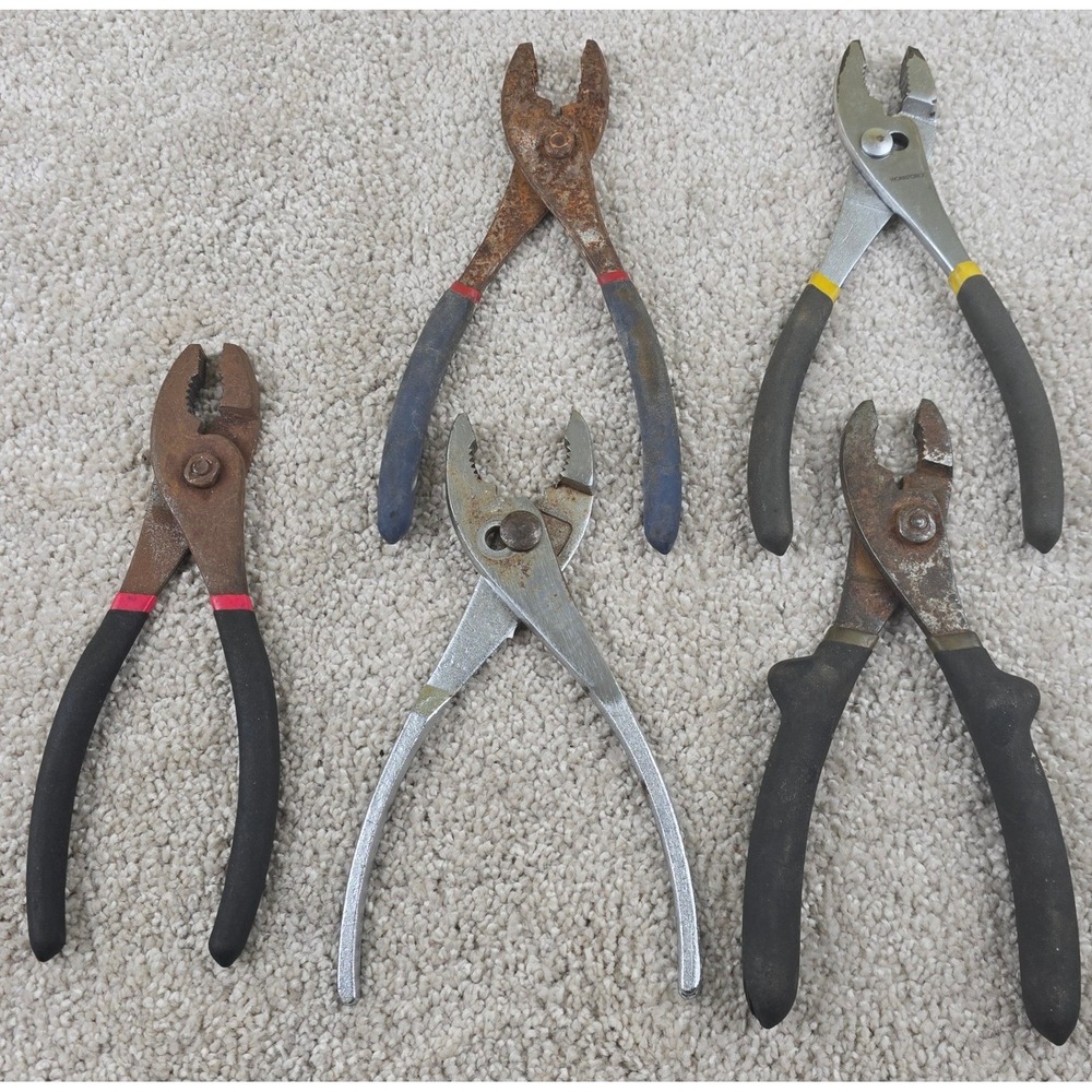 Workforce Unbranded Pliers Lot 5pc Black Blue Silver Slip Joint Adjustable Tools